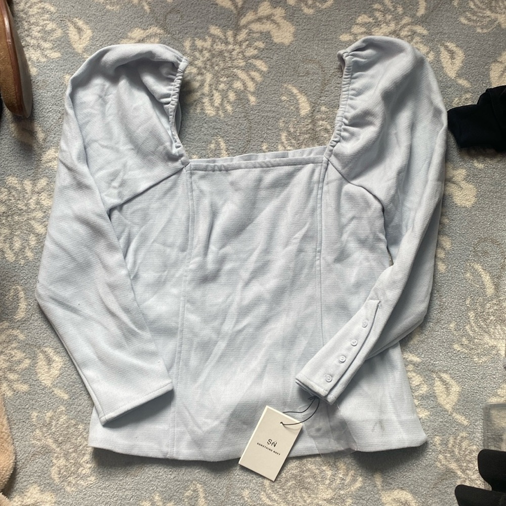 Something Navy blue puff sleeve blouse